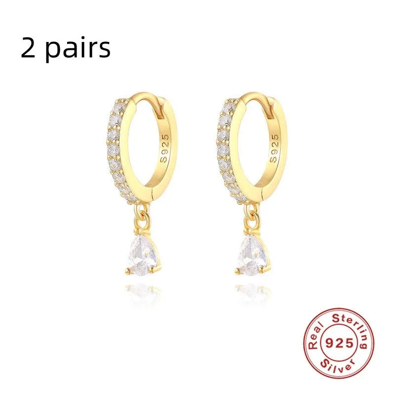 S925 sterling silver water drop earrings with diamond accents in gold or silver plating