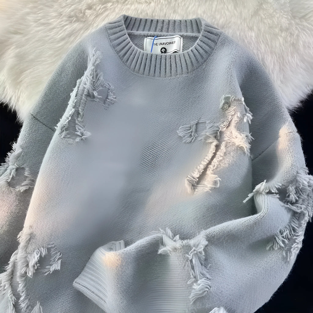 Men's ripped sweater hoodie in polyester fibre, available in apricot, black, and gray