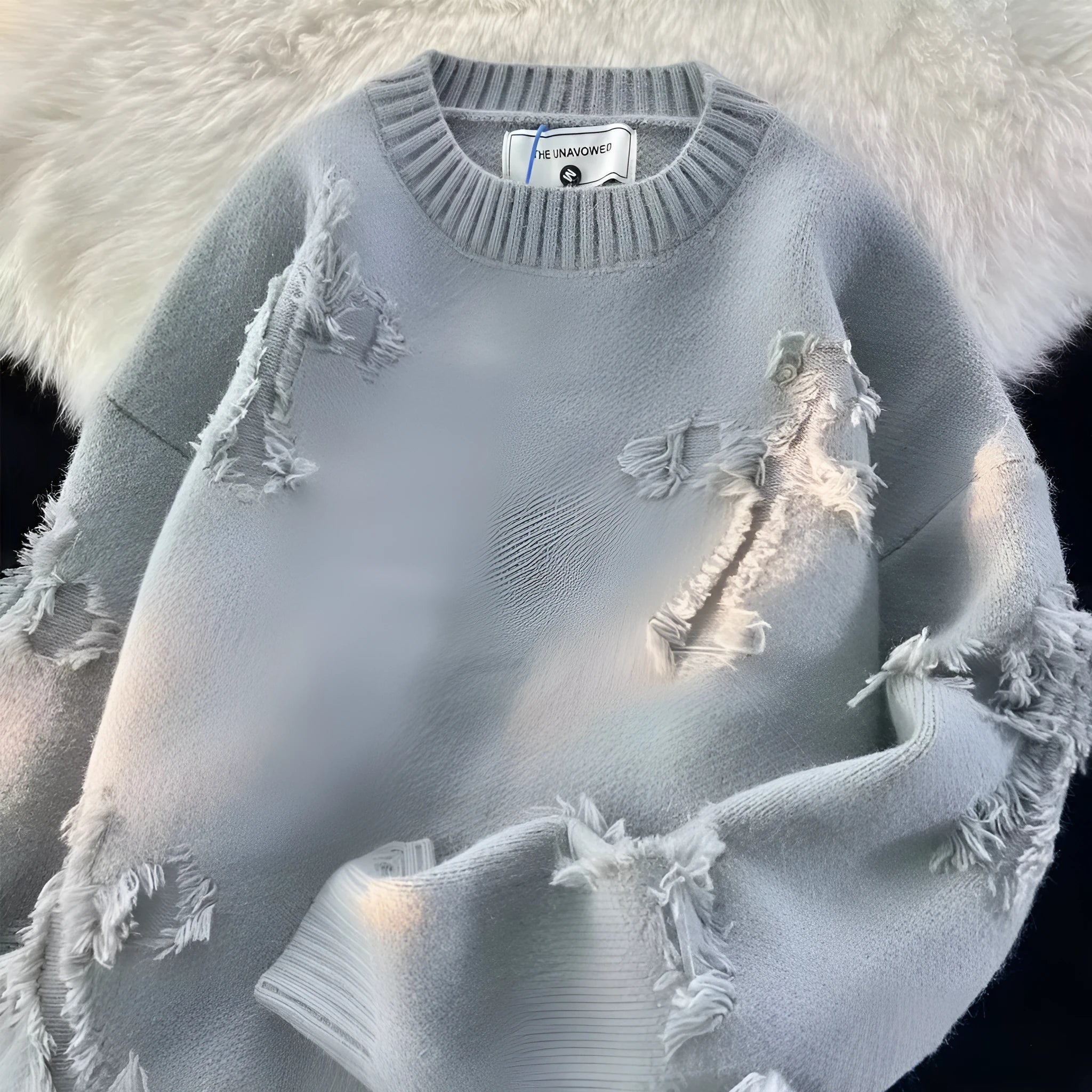 Men's ripped sweater hoodie in polyester fibre, available in apricot, black, and gray
