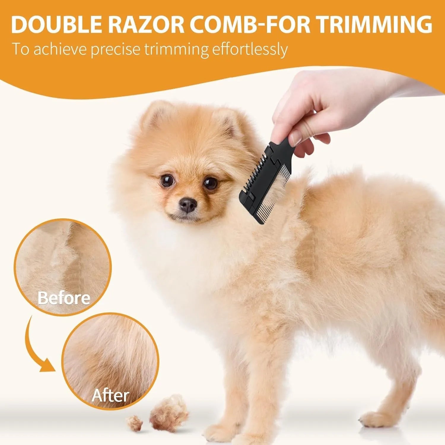 Pet razor comb for dogs and cats with replacement blades on a white background