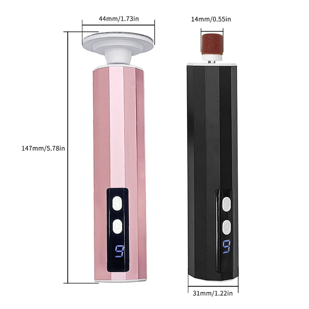 USB-powered electric callus trimmer manicure kit with sandpaper wheels in black, pink, or purple.