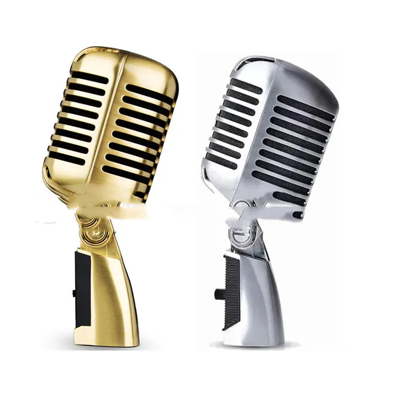 Silver classical retro all-metal dynamic stage microphone