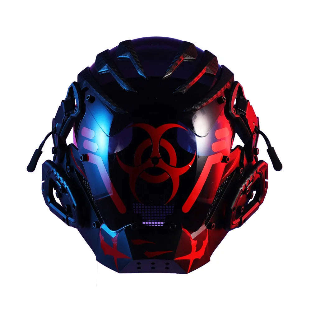 Black full face cyborg helmet mask creative prop for parties and theatrical events
