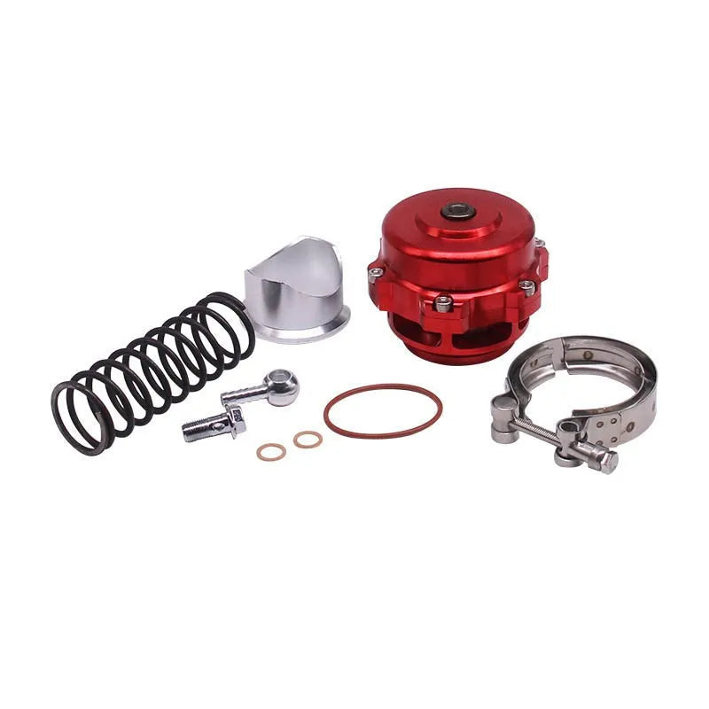 Aluminium alloy automotive blowdown valve in 50mm size, shown in available colours.