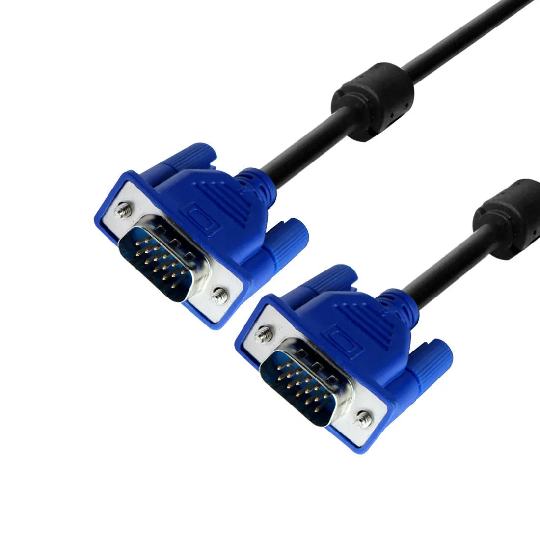 Black VGA cable with blue moulded heads and nickel-plated connectors, length 1.5 metres