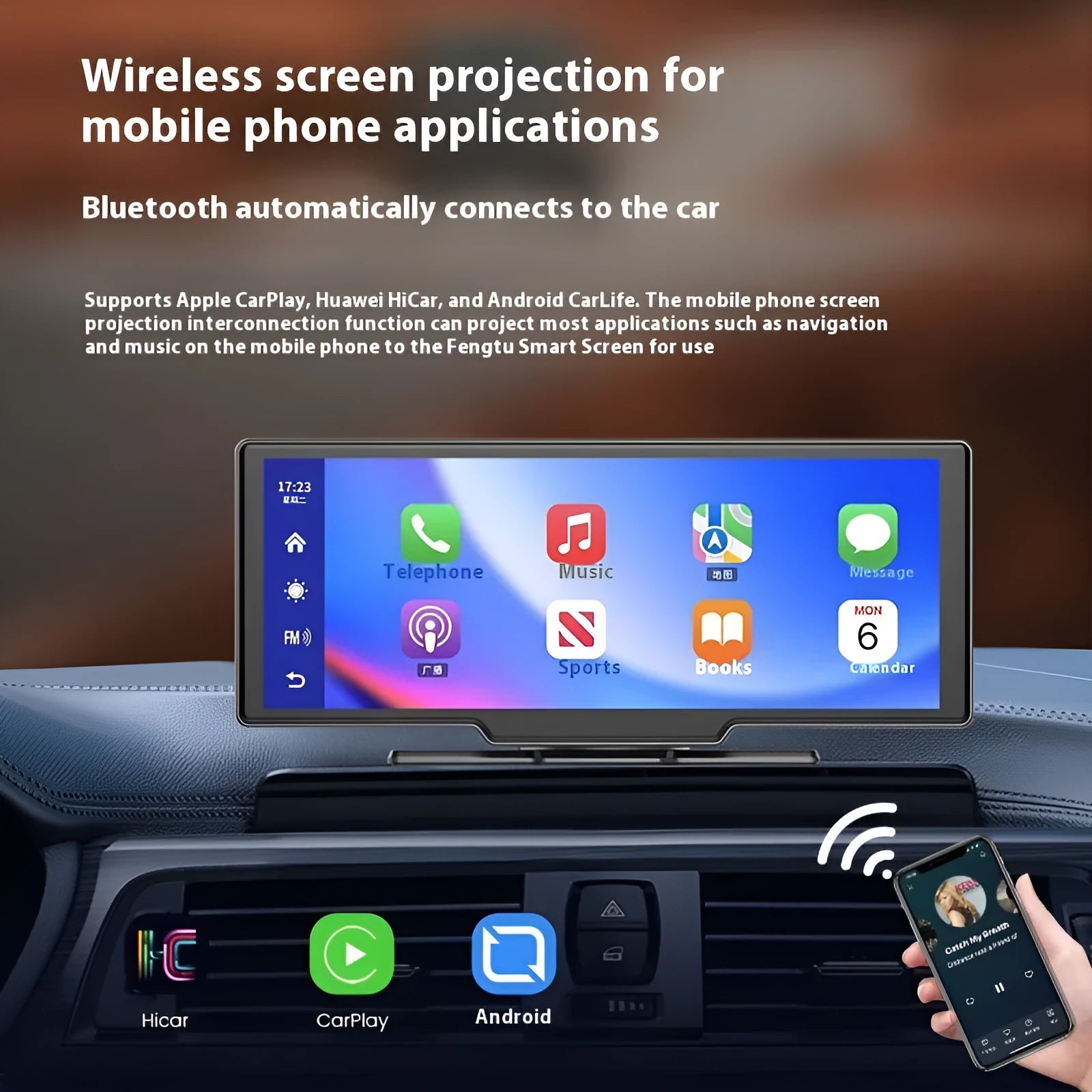 10-inch car smart screen with touchscreen display showing CarPlay interface and rear camera view