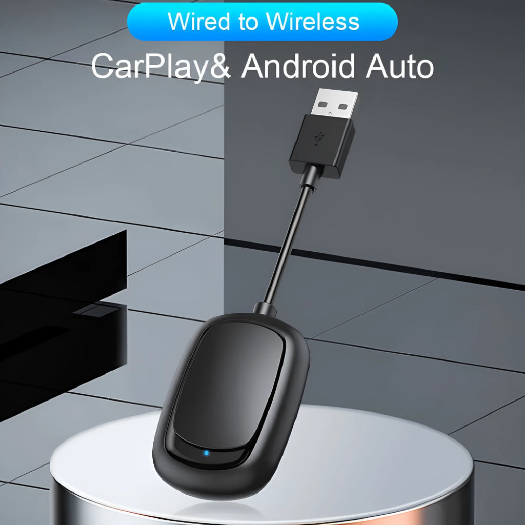 Wireless CarPlay Android Auto interconnection box with USB connector in ABS housing