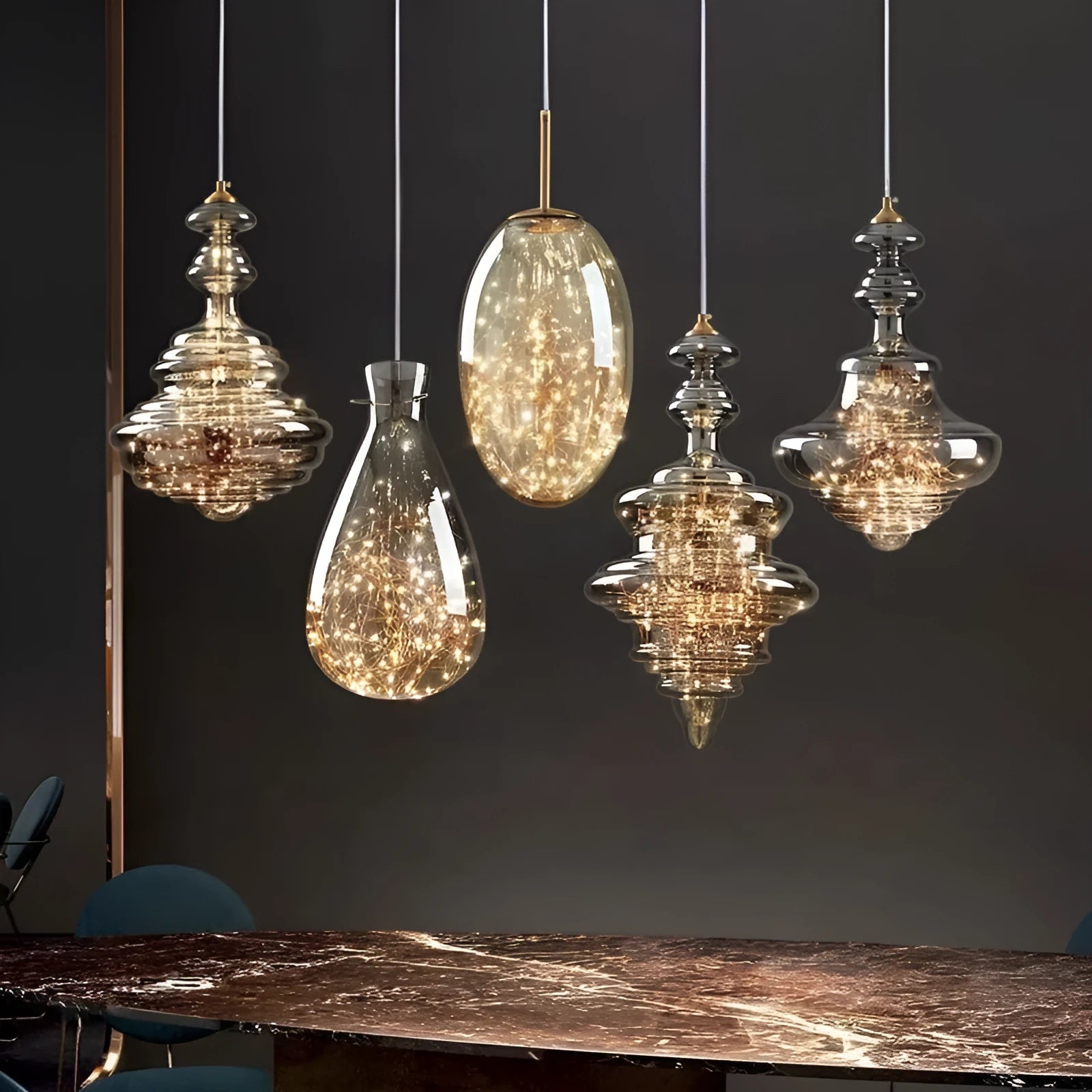 Modern simple luxury glass chandelier ceiling lamp with adjustable drop