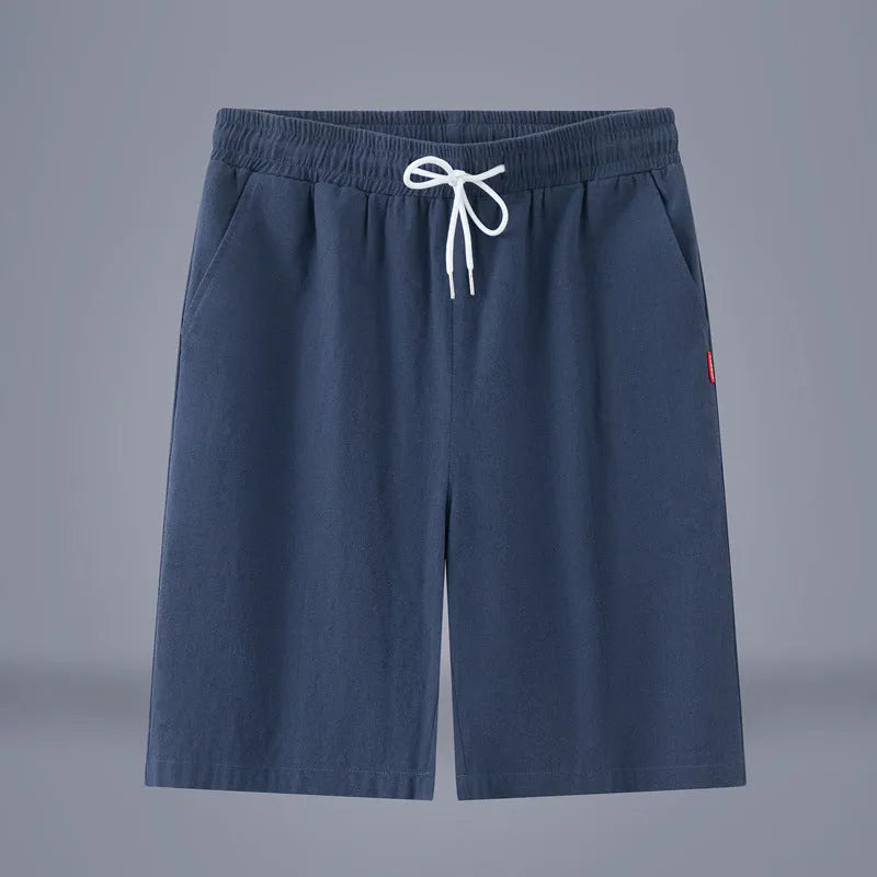Chinese-style cotton and linen cropped pants in solid colours with drawstring waist