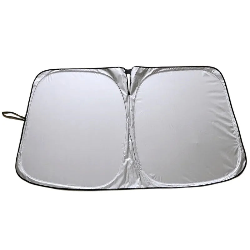 Aluminium foil car sunshade in titanium silver colour showing heat insulation properties