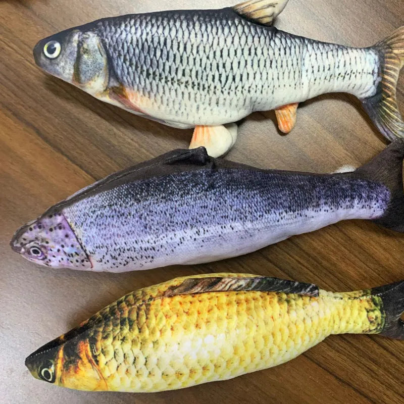 USB rechargeable electric jumping fish simulation cat toy, 30 cm long in multicolor options.