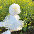 Yellow floral Little Daisy pattern on lightweight polyester summer dog clothes.