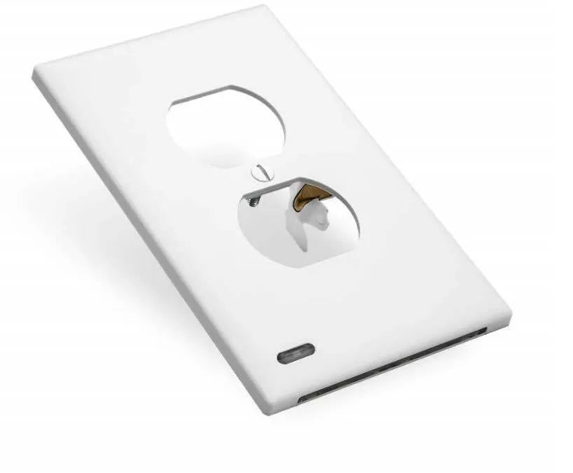 White plug-in LED night light with automatic sensor installed in a wall socket.