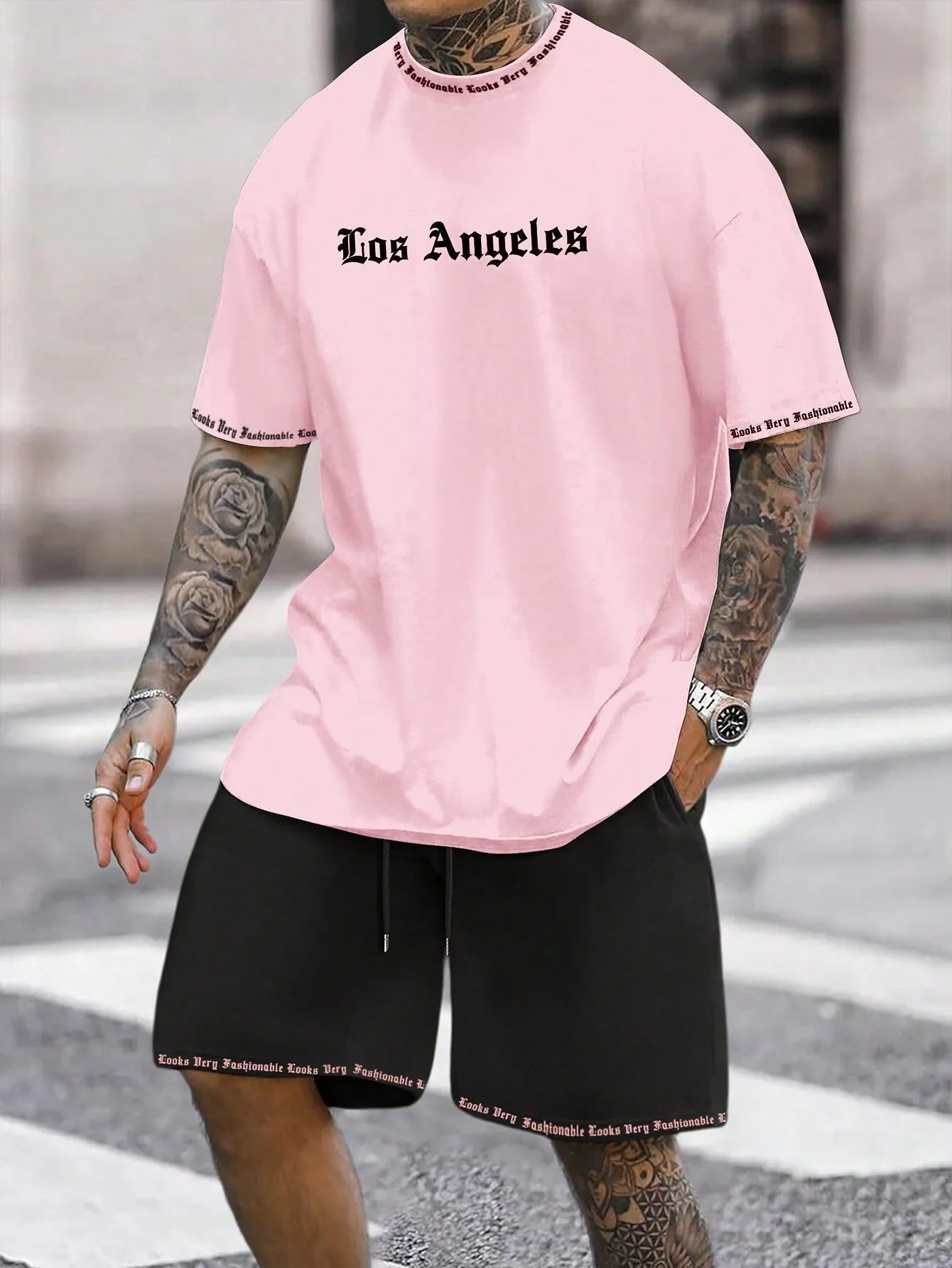 Lightweight quick-dry short-sleeved top and matching shorts sports set on a neutral background.