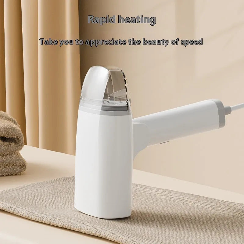 Blue and white handheld garment steamer with hanging mechanism and 1300W power rating
