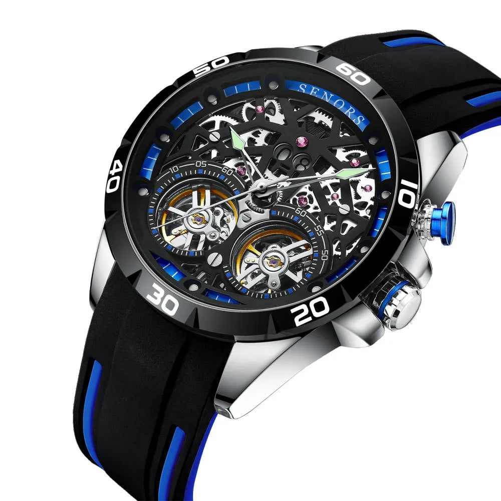 Automatic mechanical men's watch with luminous hands and hollow dial in business styling
