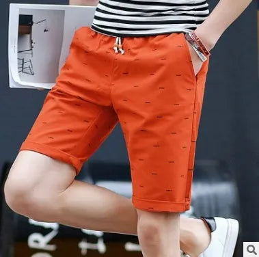 Men's middle-waisted cotton summer shorts with lace-up placket in seven colour options
