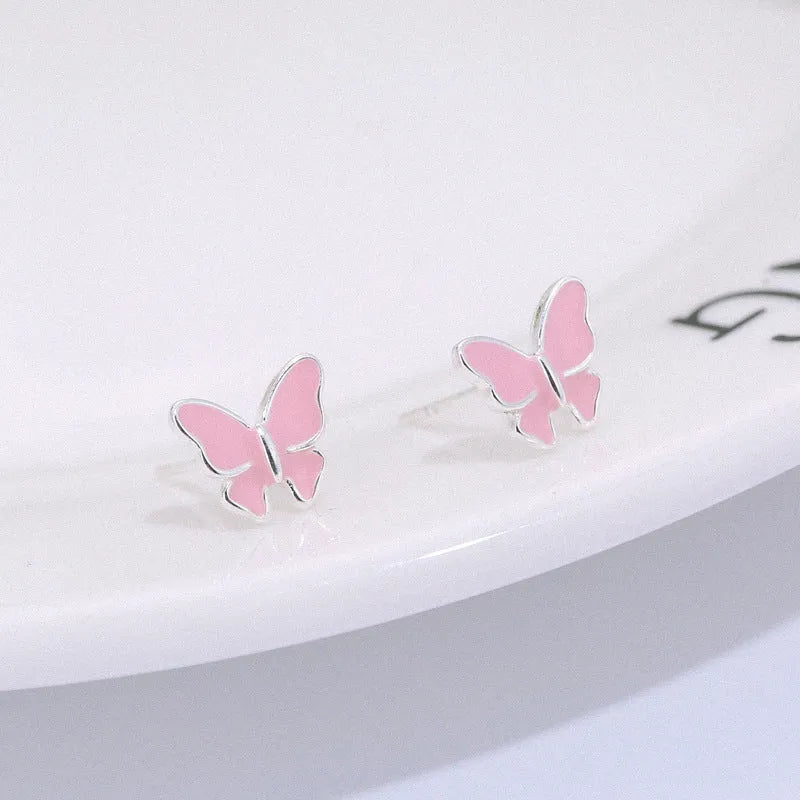 925 sterling silver butterfly stud earrings in geometric Korean fashion style for women