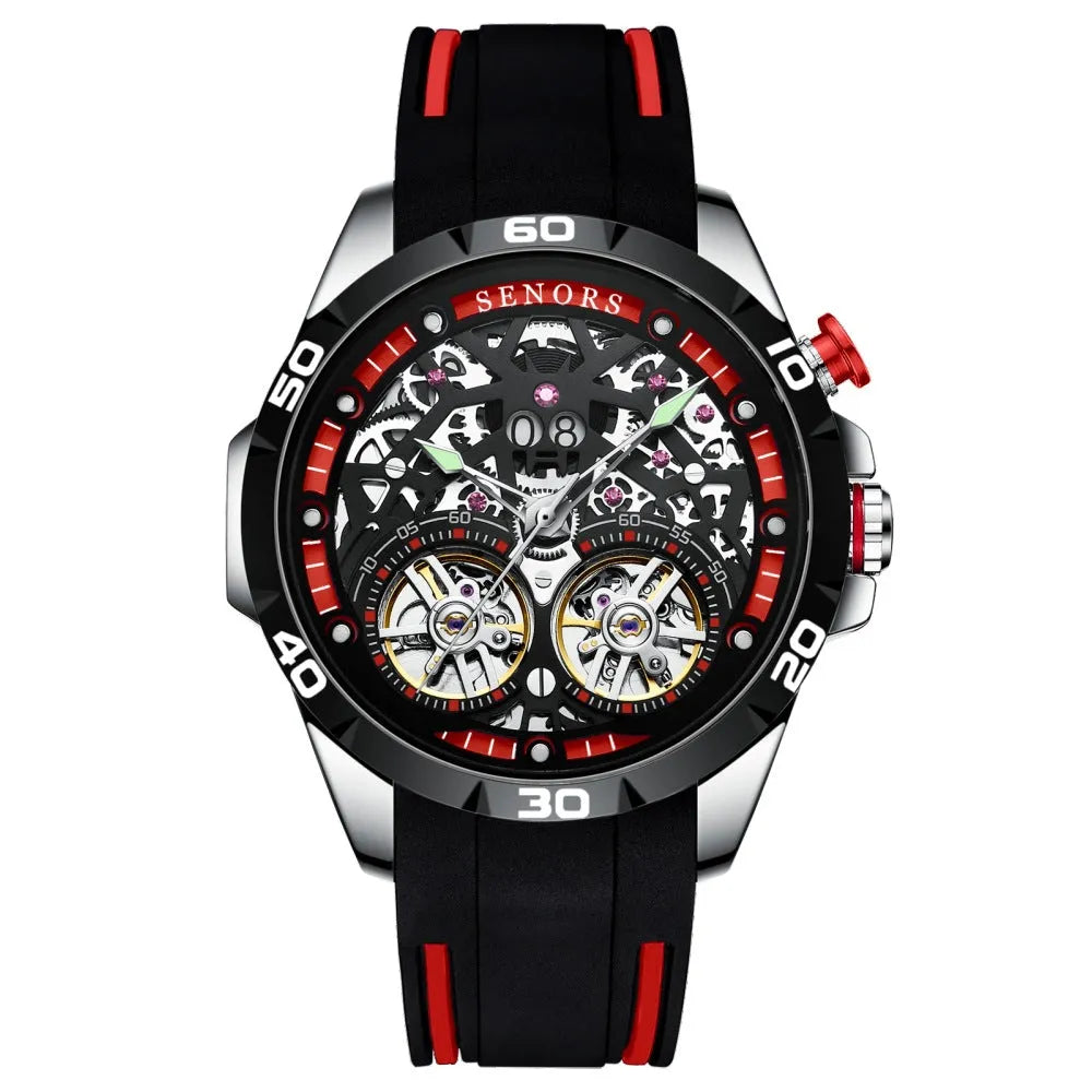 Automatic mechanical men's watch with luminous hands and hollow dial in business styling
