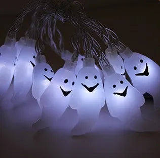 Halloween pumpkin LED string lights with ghost and bat decorations