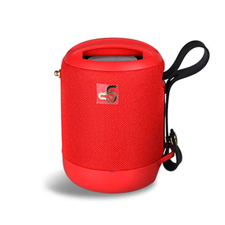 Portable wireless bluetooth speaker with leather case in black, blue, camouflage, grey, or red colour options.