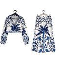 Women's polyester casual fashion set with long sleeves and long skirt in picture colour