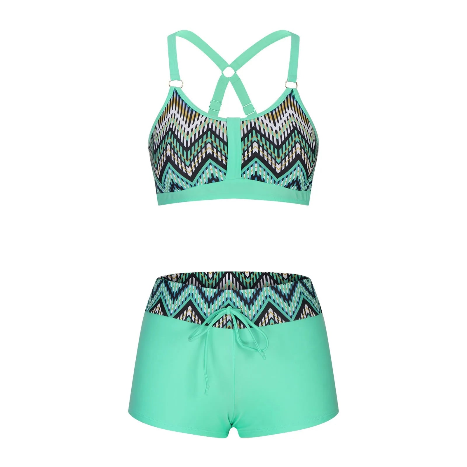 Women's floral printed bikini swimsuit with bra and shorts in polyester fabric