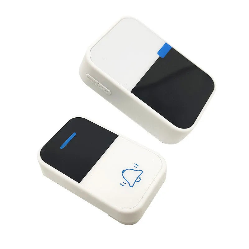 White plastic wireless doorbell with receiver and beeper units showing modern design