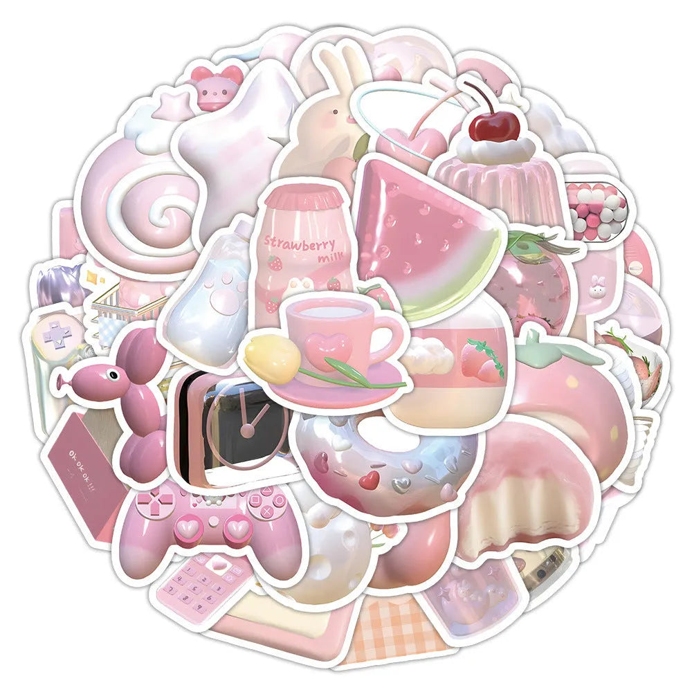 3D decorative stickers with pink heart designs in two style variations