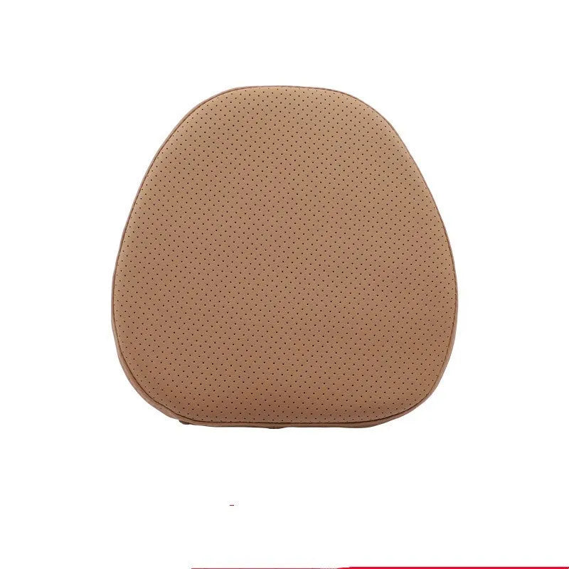 Car headrest cushion, lumbar support, and neck pillow set in brown colour on car seat