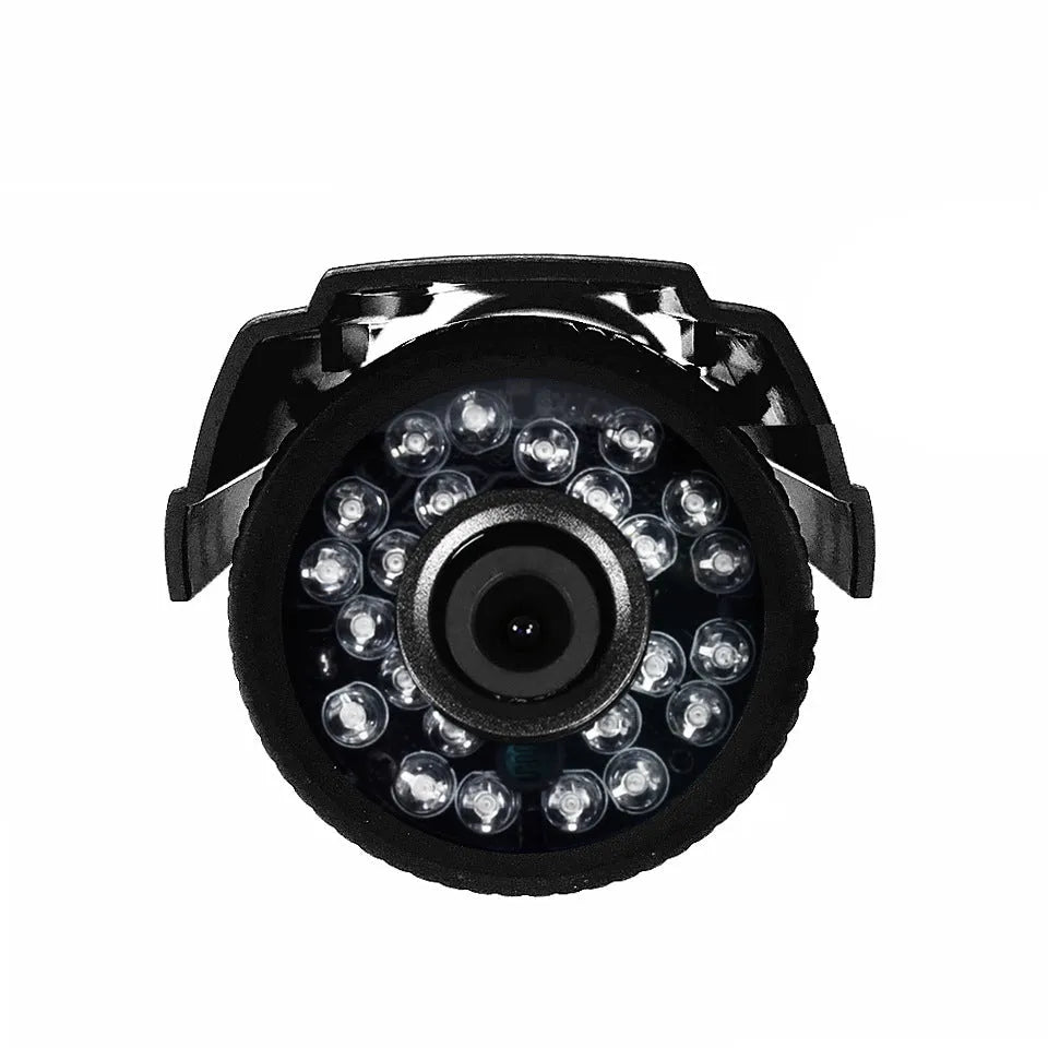 Black AHD HD outdoor waterproof security camera with infrared LEDs for night vision.