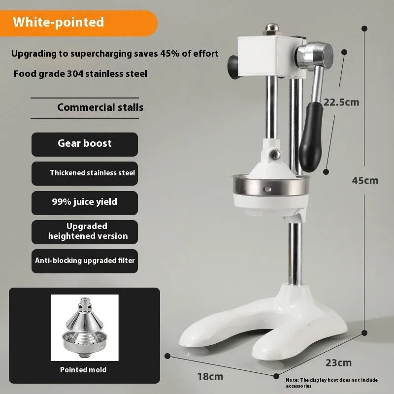 Vertical stainless steel manual juicer with multiple colour and tip options for household citrus juicing