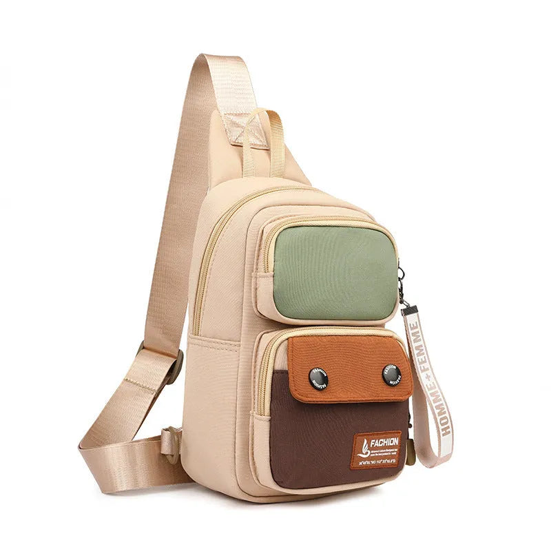 Outdoor leisure crossbody shoulder bag in nylon with contrast colour options