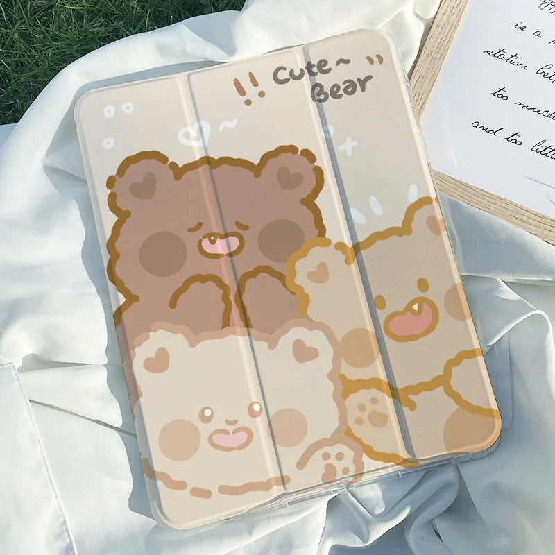 Rabbit cartoon design silicone flat tri-fold protective case for tablets
