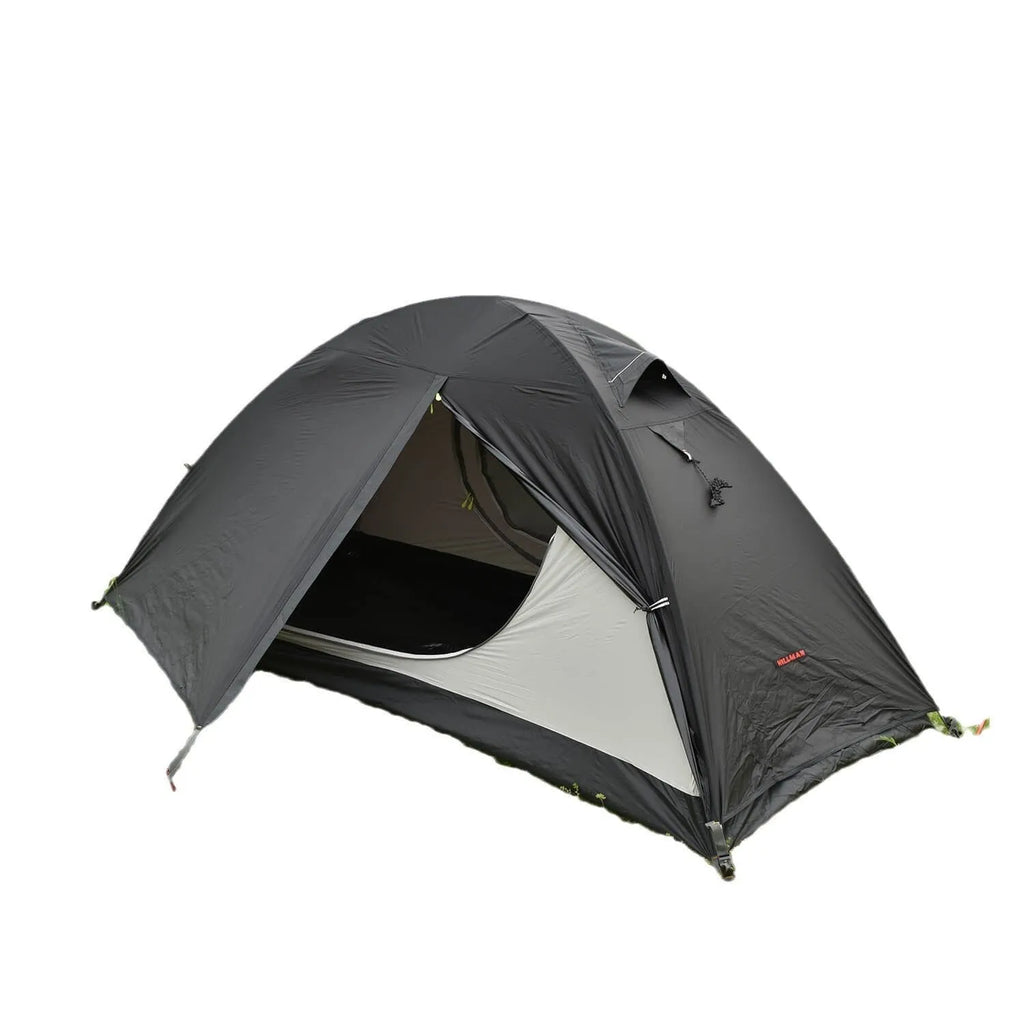 Single person camping tent with aluminium poles in red, black or orange colour options showing double layer waterproof design