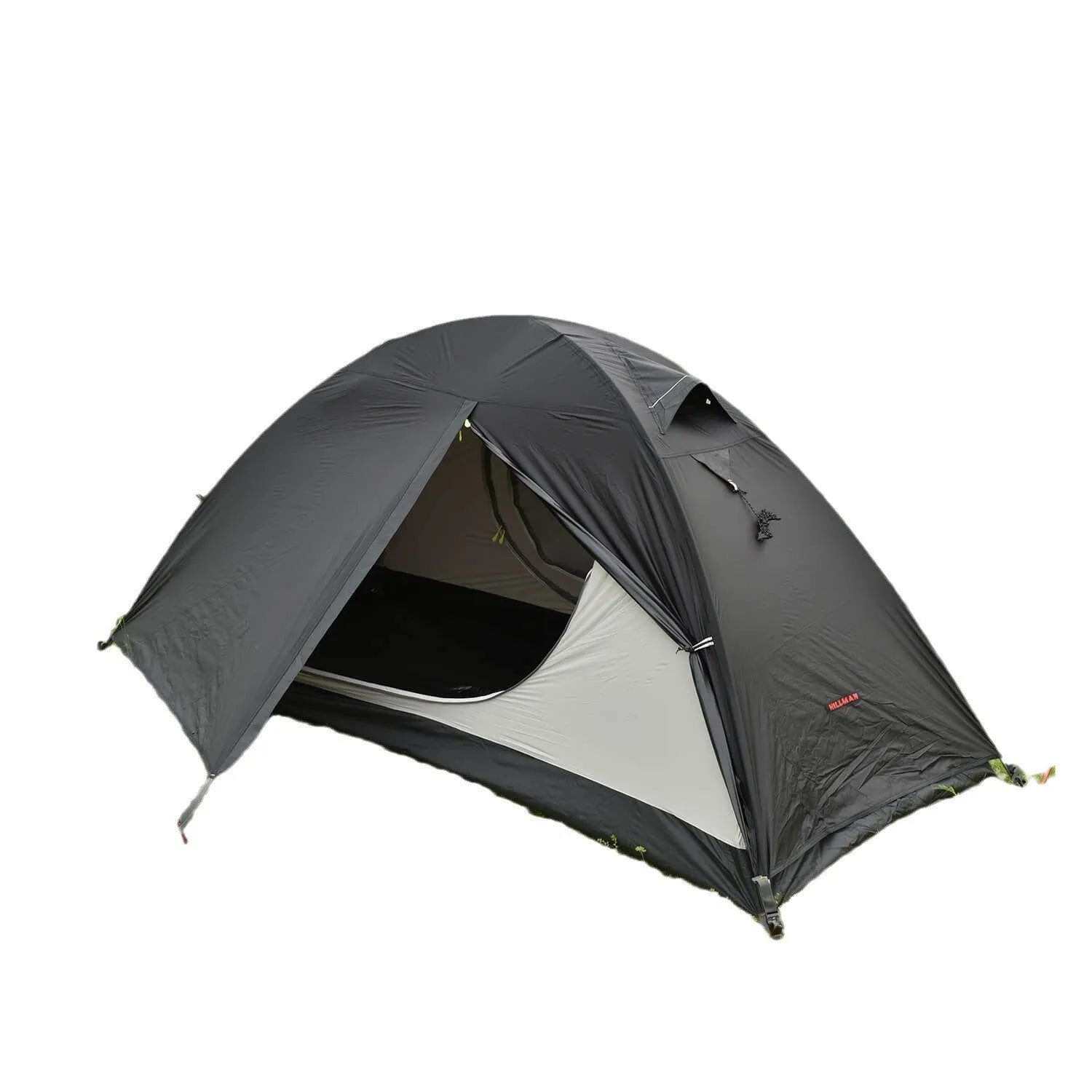 Single person camping tent with aluminium poles in red, black or orange colour options showing double layer waterproof design