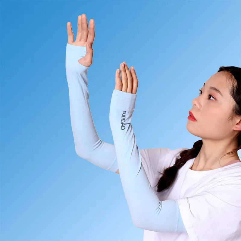 Open finger sun protection driving oversleeves in five colours with cooling nylon fabric