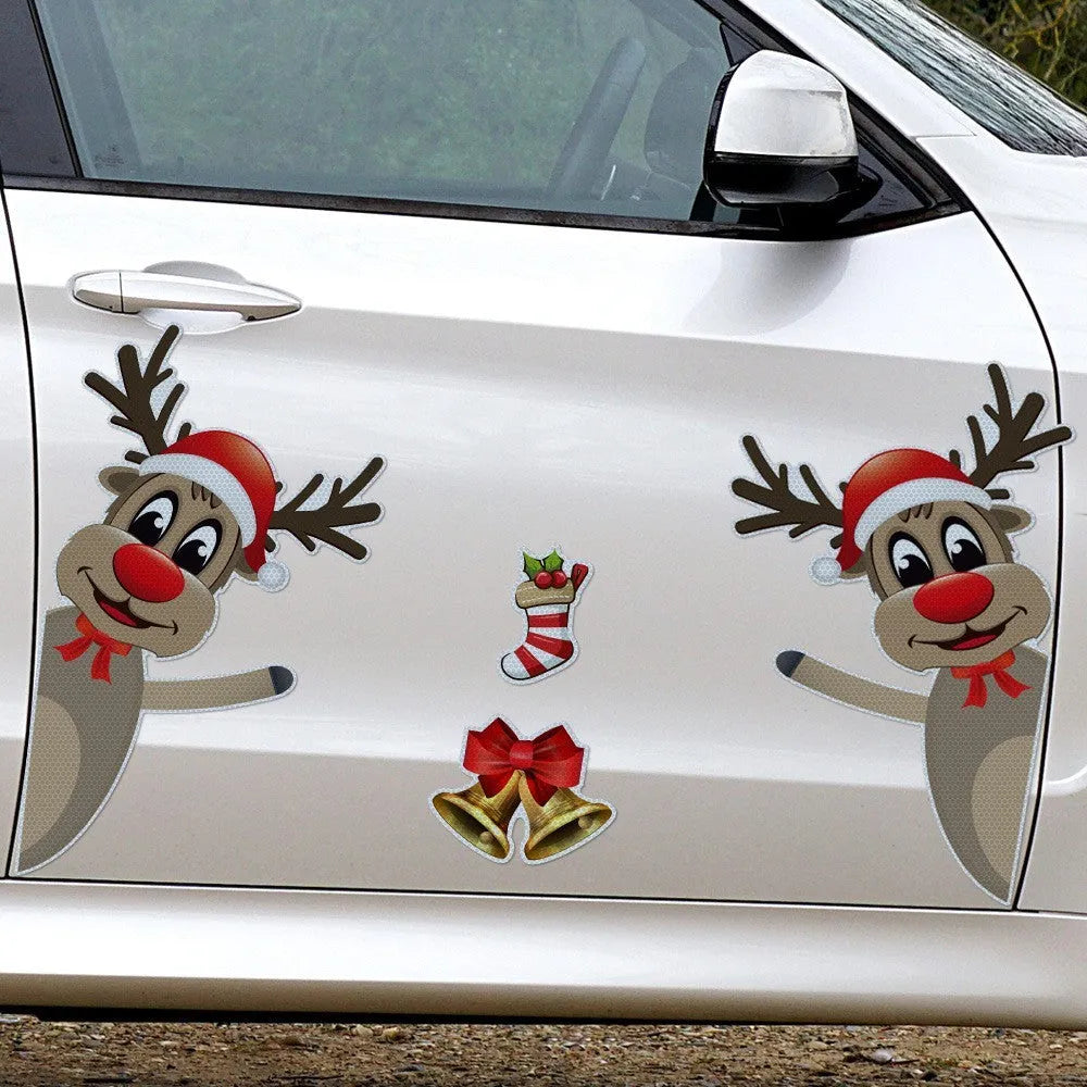 Christmas elk bell cartoon design magnetic luminous reflective bumper sticker set for car decoration