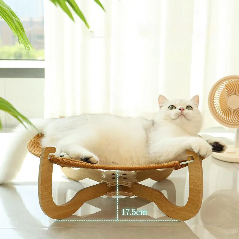 Brown woven rattan pet hammock measuring 46cm square with 17.5cm elevation