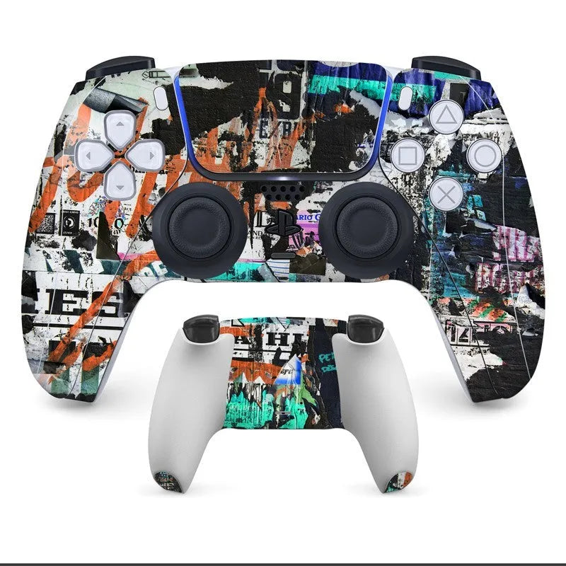 Set of PS5 controller handle stickers in micro-frosted PVC, showing front and back pieces for scratch protection.