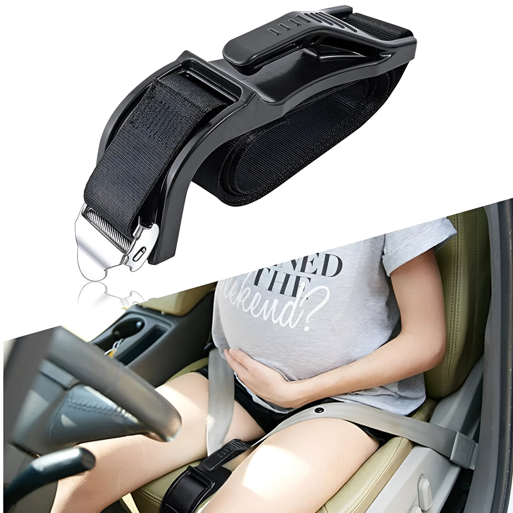 Black pregnant women's safety belt with ABS metal buckle showing anti-strangulation design