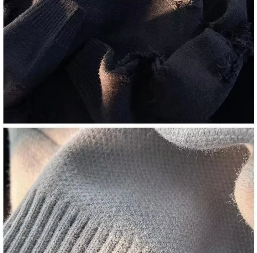Men's ripped sweater hoodie in polyester fibre, available in apricot, black, and gray