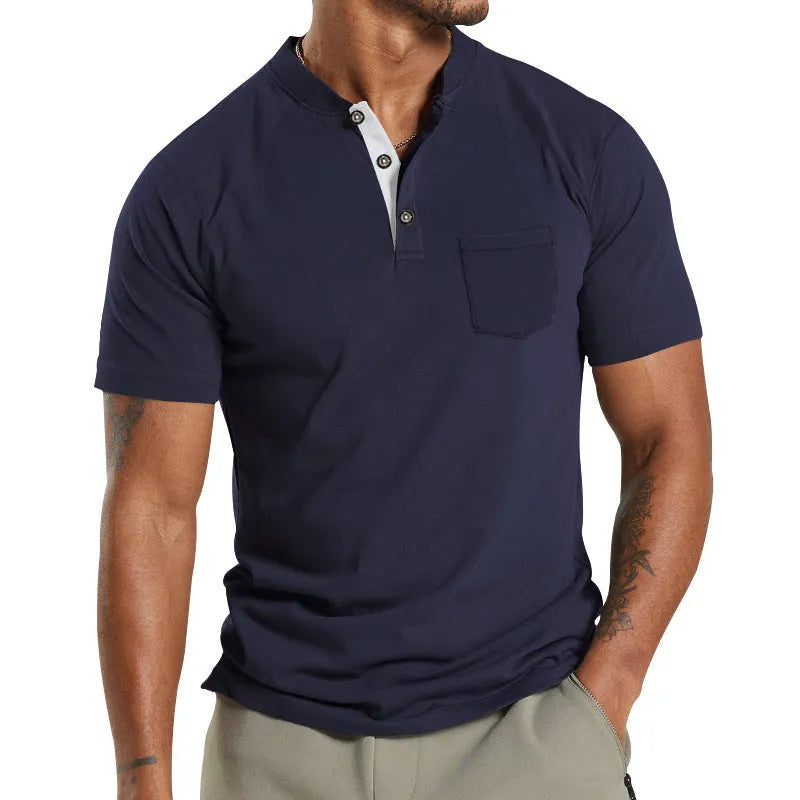 Men's short sleeve button-down polyester shirt with chest pocket in multiple colour options
