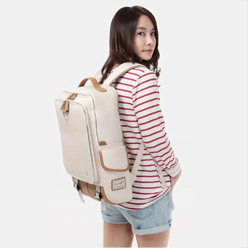 Modern large capacity Oxford cloth backpack in seven colour options showing 30cm width