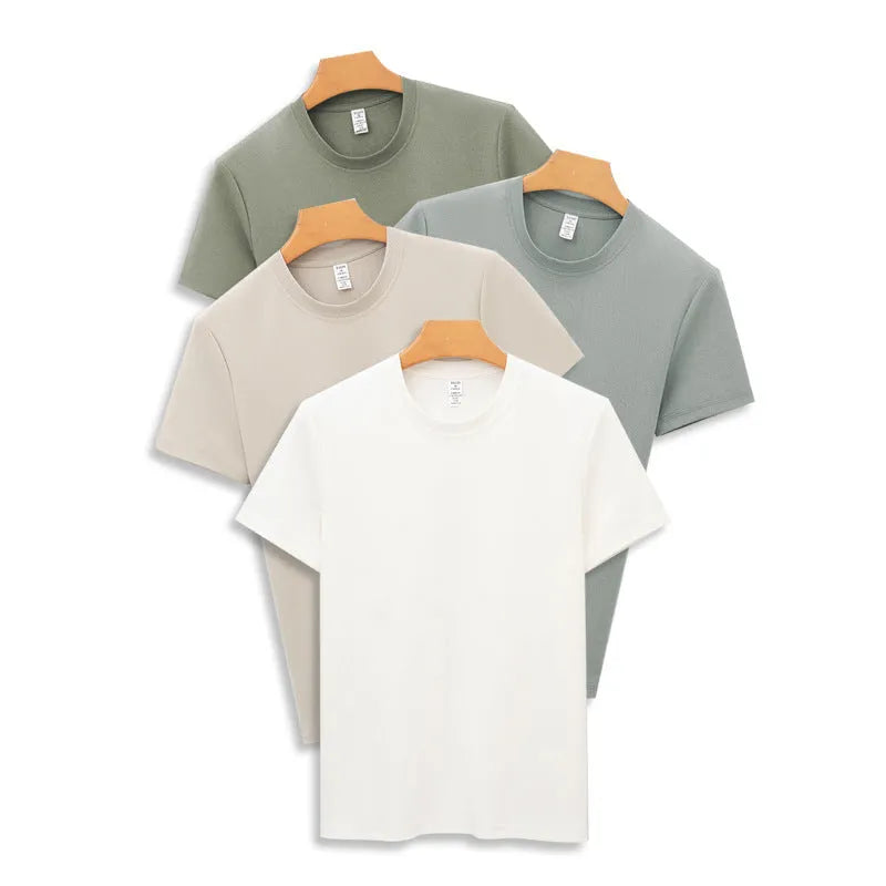 Men's solid colour quick-dry antibacterial short sleeve t-shirt on a hanger.