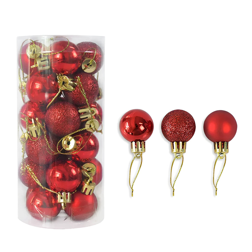 3cm electroplated Christmas ball decorations in ten colours showing gold, red, silver, blue options