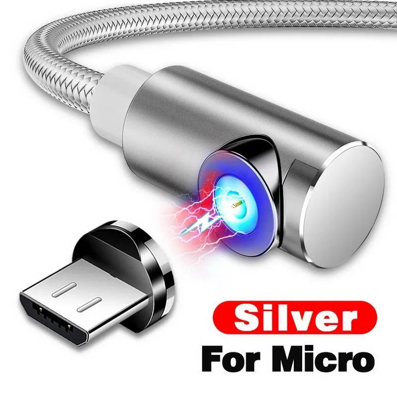 Black magnetic charging cable with aluminium housing and LED light indicator showing magnetic connectors