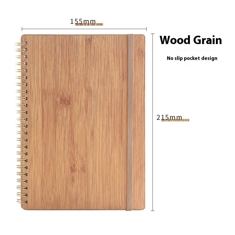 Erasable coil-bound notebook with customisable coloured cover on thick, reusable rock paper, shown with a pen.