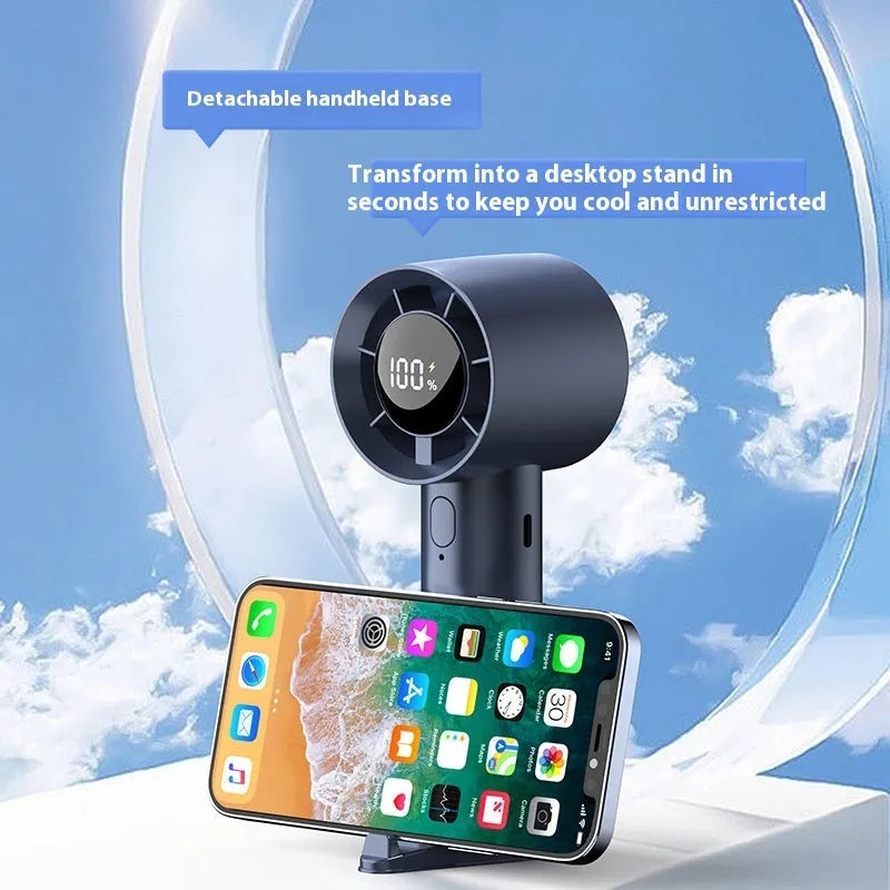 Handheld small wind gun fan with digital display in khaki, 6-speed brushless motor, 1200mAh USB rechargeable