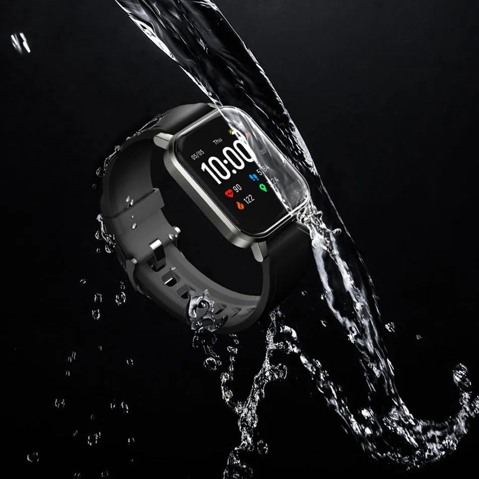 Black waterproof smart bracelet with a 1.4-inch screen on a silicone wrist strap.